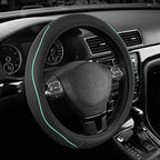 Road Comforts Leather Steering Wheel Cover with Decorative Trim and Piping, Anti-Slip Breathable Design, Fits 14.5–15 Inch Ro