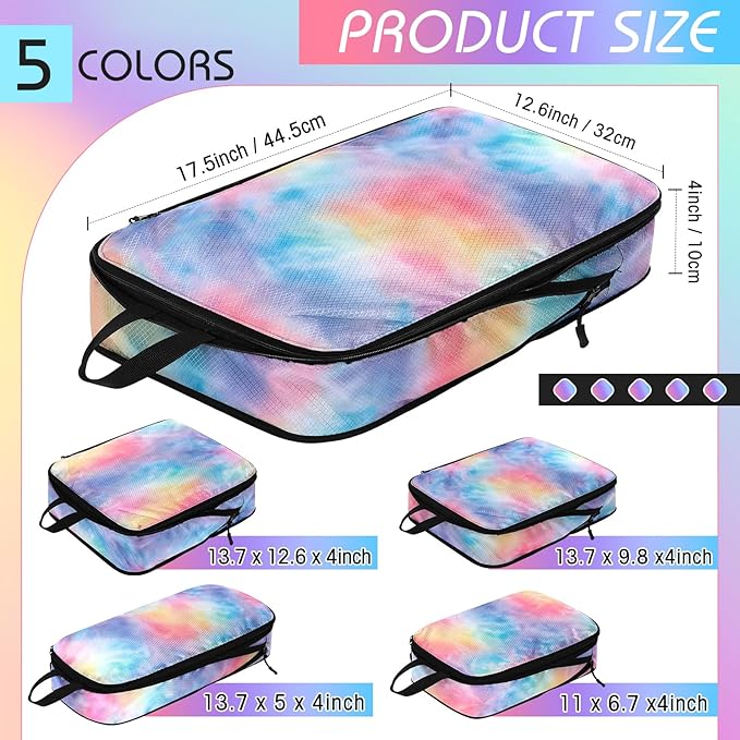 5 Pack Compression Packing Cubes for Travel Space Saving Cubes Luggage Organizer for Suitcase(Watercolor,Mixed)