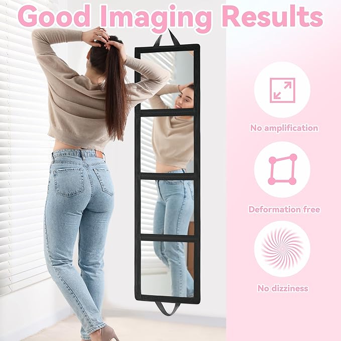 ROYALAY Foldable Full Length Mirror with Handle, 47 * 13in Four-fold Portable Mirror for Travel Makeup Dancing and Fitting Cl