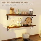 Solid Wood Floating Shelves for Wall with Metal Brackets,2 Tier 36 inch Pinewood Wall Shelf,Suitable for Multiple Places Such