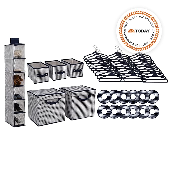 Delta Children Nursery Storage 48 Piece Set - Easy Storage/Organization Solution - Keeps Bedroom, Nursery & Closet Clean, Nav