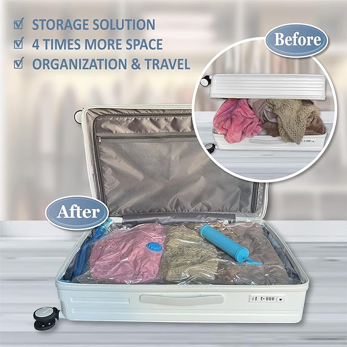 MattEasy Space Saver Vacuum Storage Bags, 6 Pack Combo (2 Jumbo/2 Large/2 Medium) Space Saver Bags with Pump, Storage Vacuum 