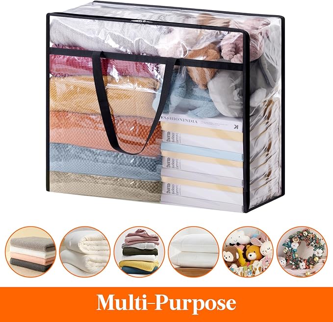 Lifewit 2 Pack Clear Clothes Storage Bags, 110L Plastic Blanket Storage Bag, Vinyl Foldable Moving Bags with Zipper, Closet O