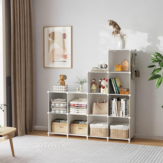AWTATOS 8 Cube Storage Organizer, Closet Organizer Storage Shelf, Bookcase Bookshelf, DIY Stackable Storage Cubes Shelves for