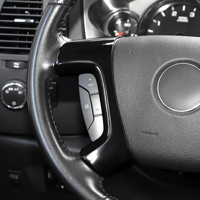 Linskip Steering Wheel Trim Covers Compatible with Avalanche/Suburban/Tahoe/Traverse/Silverado 1500 2500HD 3500HD & Yukon/Sierra & Cadillac Escalade 2007-2013 Black Interior Accessories