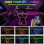 6 in 1 Car Led Strip Lights with App Control, RGB Colors Interior Car Lights, Ambient Led Lighting Kit, 4 Light Flashing Modes, USB Neon Accessories for Doors, Center Console