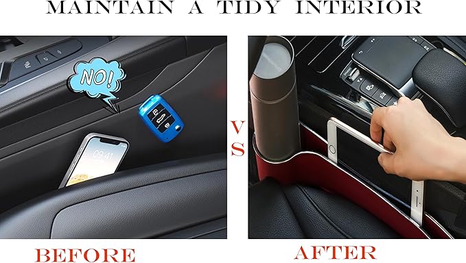 Car Seat Gap Filler Organizer- Upgrade Car Side Seat Gap Filler with Cup Holder and Phone Holder- Car Seat Gap Organizer for Prevent Falling-Seat Gap Storage 2 Pack (2, red)