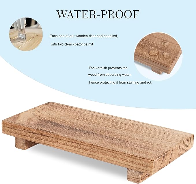 zoocatia Small Wood Tray Pedestal Stand Farmhouse Bathroom Decor Decorative Wooden Riser Kitchen Soap Dish Holder for Vanity,