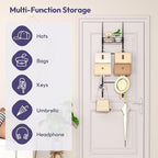 SWTYMIKI Over The Door Purse Organizer - Wall Mounted Handbag Organizer with 10 Hooks and Metal Basket, Hanging Purse Storage