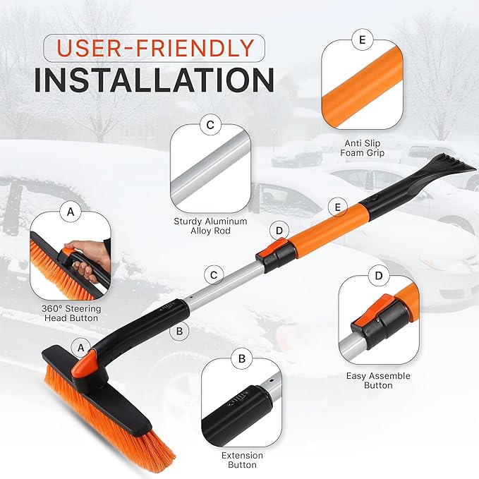 Utopia Home 31" to 37” Extendable Snow Brush for Car and Ice Scrapers for Car Windshield, 360° Rotation Brush Head Snow Broom for Truck and SUVs with Ergonomic Foam Grip