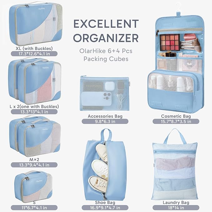 10 Set Packing Cubes for Travel, Gifts for Women Mom,Anti-Tearing Suitcase Organizer for Luggage with Shoe & Hanging Toiletry