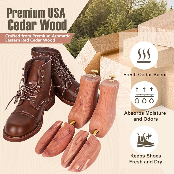 Cedar Boot Trees for Men&Women-Boot Shaper, Natural Aromatic Cedar Wood, Durable Metal Components-Extend Boot Lifespan