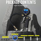 Digital Tire Pressure Gauge with Inflator, Air Compressor Accessories with Air Chuck Quick Connect Coupler, Car Attachments with Rubber Hose for Car, Truck, SUV, Cycle, RV, 250 PSI