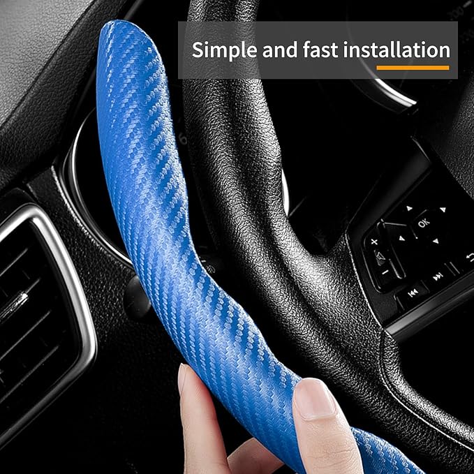 3 Piece Carbon Fiber Steering Wheel Cover,Car Steering Wheel Protector with Non-Slip Lining,Breathable Microfiber Universal for 14.5-15 inch,Blue