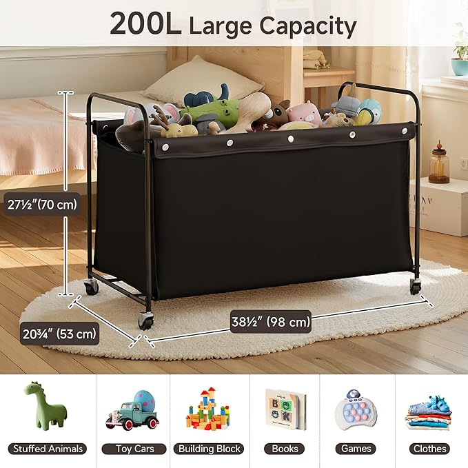 StorageWorks Toy Box with Wheels for Kids, 200L Extra Large Toy Storage Chest and Organizer, 27.5" Metal Toybox with 360° Swi