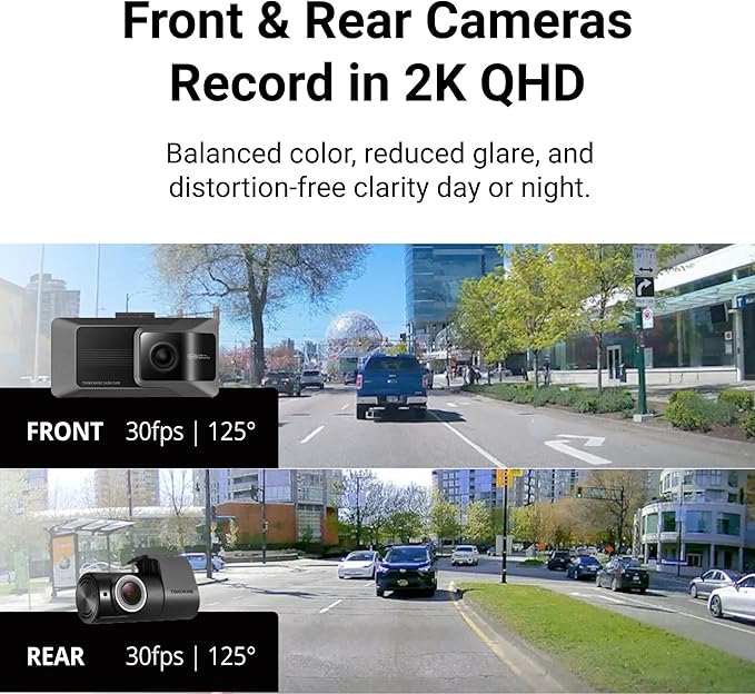 Thinkware ARC Dual Dash Cam Front & Rear 2K QHD, 2.7” LCD Touchscreen, 130° Wide Angle, GPS, Wi-Fi, Super Night Vision, Smart