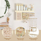 SOLIMINTR Hanging Jewelry Organizer Wall Mount with Rustic Wood Shelf, Ring Display Box, Ear Studs Earring Holder, Rotating N