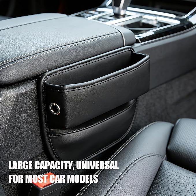 Car Seat Gap Filler Organizer, 2-Pack, Black Leather, Universal Anti-Drop Holder for Phone, Keys, Cards, Fits SUV, Truck