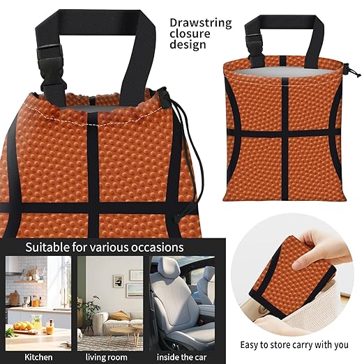 Car Trash Bag Large Hanging Can for Back of Seat, Cute Waterproof Car Garbage Bag for Vehicle, Travelling, Outdoor Basketball Skin Pattern