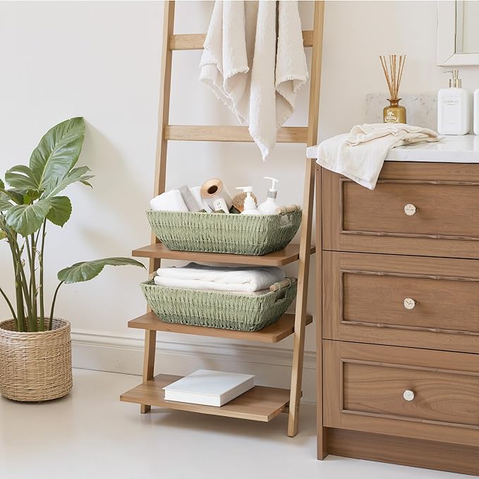 StorageWorks Extra Large Wicker Storage Basket for Organizing with Wooden Handles, Toilet Paper Baskets for Shelf, Bosana Gre
