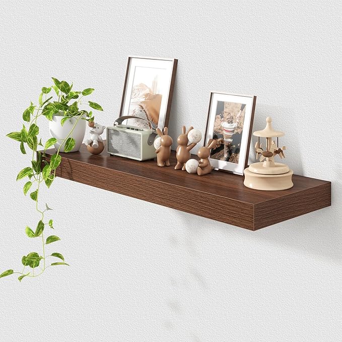 12 Inch Deep Floating Shelves | 36 Inch Walnut Floating Shelves | 36" W x 12" D Rustic Wood Shelves for Wall | Deep Walnut Sh