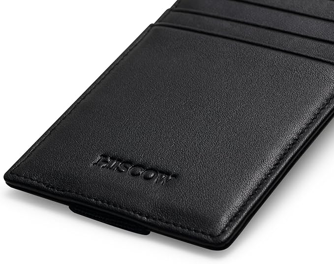 HISCOW Car Sun Visor Card Holder with Elastic Band Fastener - Italian Calfskin (Black)