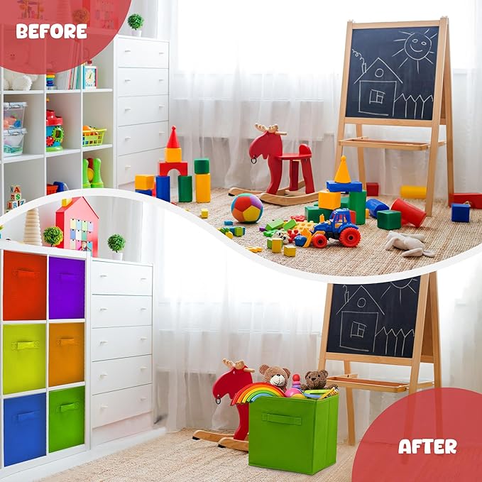 4E's Novelty 6 Packs 11 Inch Rainbow Color Storage Cube Bins, Colorful Storage Baskets For Nursery, Kids Room, Fabric Baskets
