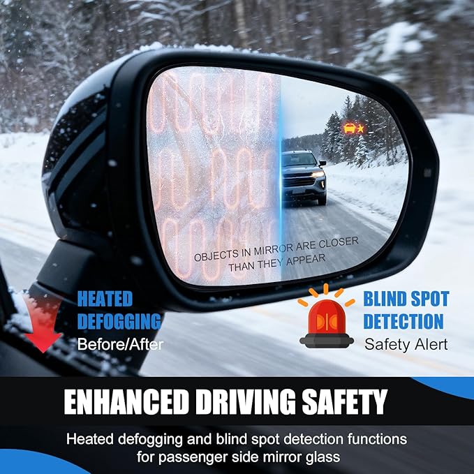 Passenger Side Mirror Glass Replacement Compatible with 2021-2025 Chevy Trailblazer & 2024-2025 Trax, Right Side Mirror with Heated and Blind Spot Detection, Replaces OEM 42895616, 42775837