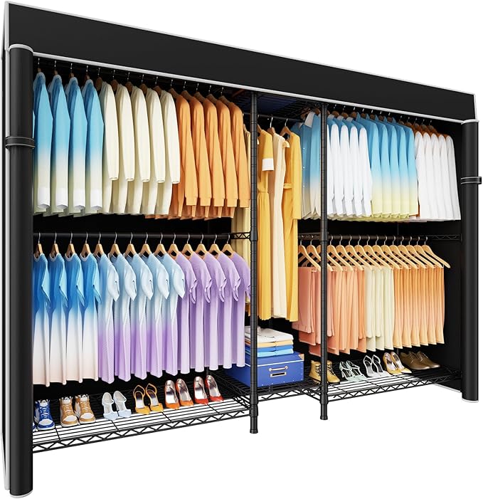 Ulif E12C Max Heavy Duty Closet Organizer System，Freestanding Clothing Rack, Adjustable Garment Rack 83" W x 16" D x 76.5" H 