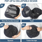 Seiritex Mesh Popup Laundry Hamper 3 Compartment Sortable Horizontal Collapsible Laundry Basket for Clothes Laundry Room Bedr