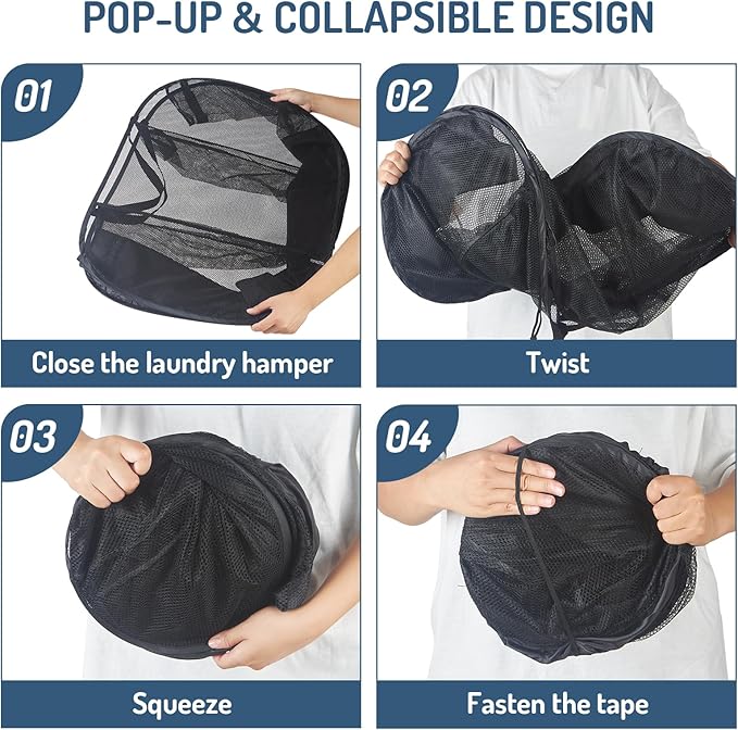 Seiritex Mesh Popup Laundry Hamper 3 Compartment Sortable Horizontal Collapsible Laundry Basket for Clothes Laundry Room Bedr
