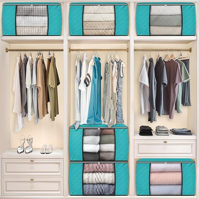 Fab totes 24 Gallons Clothes Storage, Foldable Thick Fabric Blanket Storage Bags, Containers for Organizing Bedroom, Closet, 