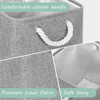 FinishingBo Large 11x11 Inch Cube Storage Bins with Cotton Handles for Closet, Shelves, Clothes, Towel (Gray-6 Pack)