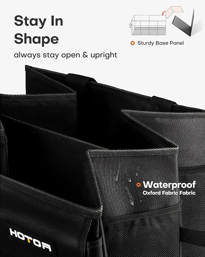 HOTOR Trunk Organizer - Car Organizer, Foldable Trunk organizer for SUVs & Sedans, Sturdy Car Organization for Car Accessories