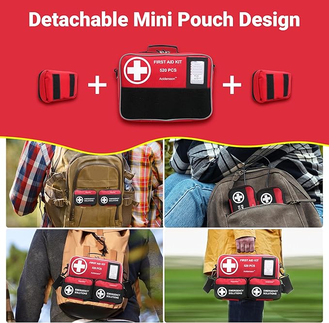 520 Piece Large First Aid Kit – Emergency Survival Kit for Car, Home, Camping, and Travel – Compact Medical Kit for Roadside 