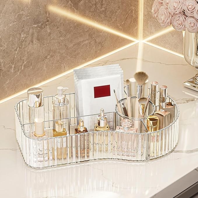 Clear Makeup Organizer Countertop for Vanity Acrylic Skincare Storage and Make up Organization for Desk Cosmetic Display Case