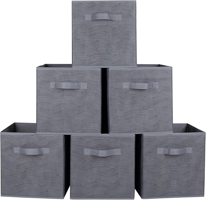 ShellKingdom Foldable Fabric Storage Cubes and Cloth Organizer Drawer for Closet and Toys, 6 Pack (Dark Gray with Black Strip