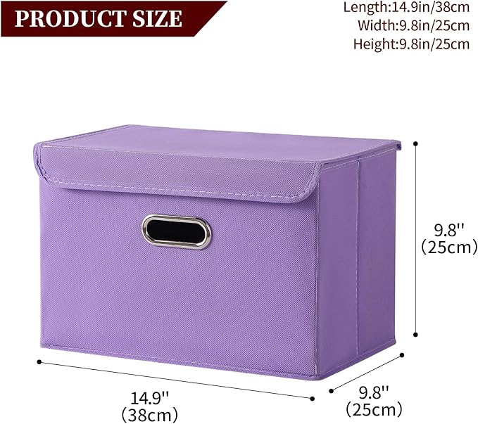 STOREONE Fabric Storage Cube Bins Foldable Organizer Container Collapsible Basket with Lids and Metal Handles, for Home, Bedr