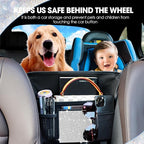 White Diamand Car Handbag Holder Between Seats Bling Crystal Car Storage Bag Large Capacity Purse Phone Ipad Automotive Consoles Organizer Safe Barrier of Backseat Pet Kids