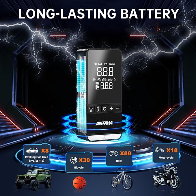 Tire Inflator Portable Air Compressor, 150 PSI Cordless Smart Air Pump for Car Tires, LED Light & Auto Shut-Off, Tires Pump for Car, Motorcycles, Bikes, Balls, Mini Bike Pump & Car Accessories