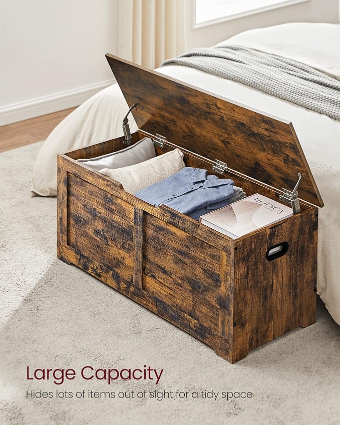 VASAGLE Storage Chest, Storage Bench with 2 Safety Hinges, Farmhouse Style, 15.7 x 39.4 x 18.1 Inches, for Entryway, Bedroom,