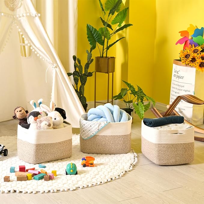ICERZCZ Storage Baskets for Organizing, Woven Cotton Rope Basket for Storage Books, Baby Organizing Baskets, Toy Storage Bask