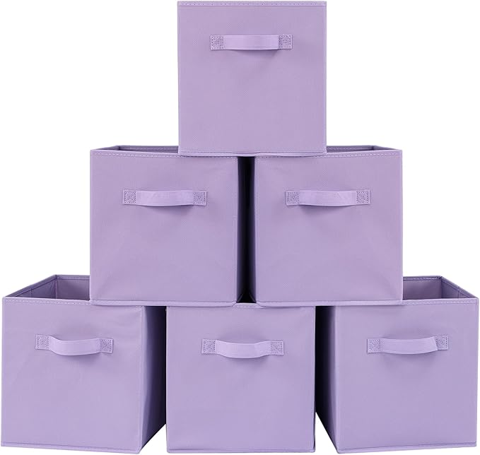 Stero Fabric Storage Bins 6 Pack Fun Colored Durable Storage Cubes with Fabric Handles Foldable Cube Baskets for Home, Kids R