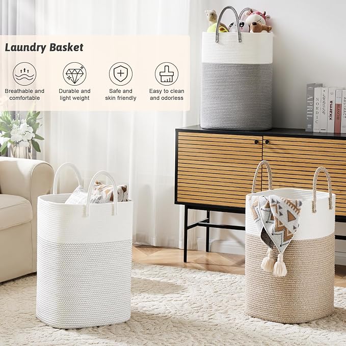 Laundry Basket,Woven Cotton Rope Laundry Hamper,Versatile Storage for Dirty Clothes,Baby Toys,and Blankets in Bathroom, Nurse