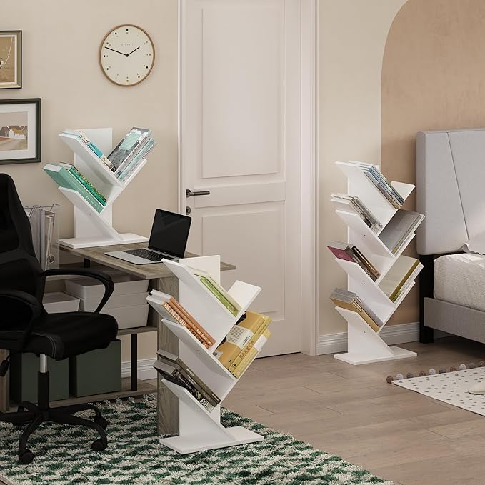 Furinno Tree Book Shelf, 5-Tier Bookshelf with Angled Open Shelf, Tree Bookcase for Room Decor, 8.4 x 15.7 x 30.3, for Organi