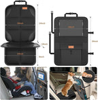SMART ELF Non-Slip Backing Backseat Car Organizer Kick Mat with Storage Pockets, Large Waterproof Baby Car Seat Protector for Leather and Fabric (Black)