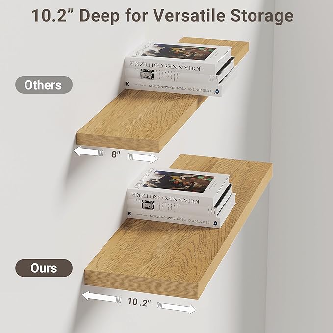 Vivelove 10" Deep Floating Shelves Over Toilet, 24" Wall Shelves for Bathroom Bedroom Kitchen Living Room Laundry Room, Moder