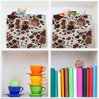 xigua Cow Print Storage Basket Collapsible Storage Bins Waterproof Canvas Storage Basket with Leather Handles for Home Closet