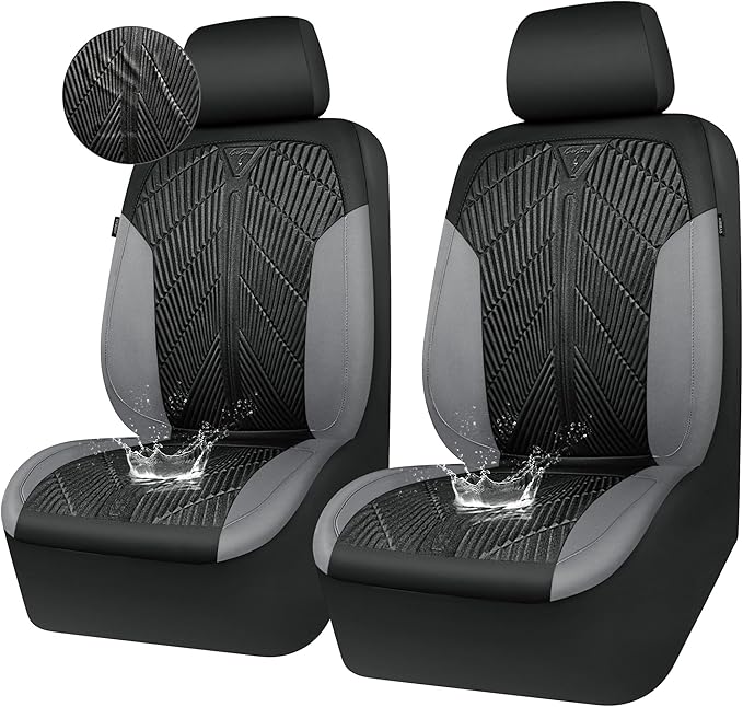 CAR PASS Waterproof Black Gray Car Seat Covers Front Seat Covers Neoprene Wetsuit,All-Weather Non-Slip Durable,Universal Fit 