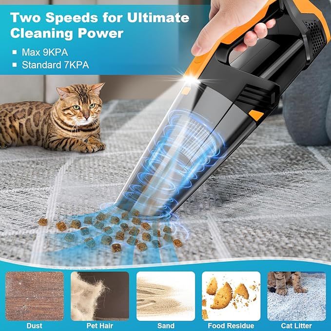 Car Vacuum Portable with LED Light, High Power Suction, Lightweight Rechargeable Hand Vacuum, Hand Held Vacuum Cleaner for Ca